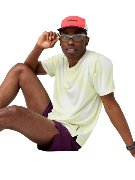 Koszulka męska Brooks Dash Short Sleeve Printed biało-żółta